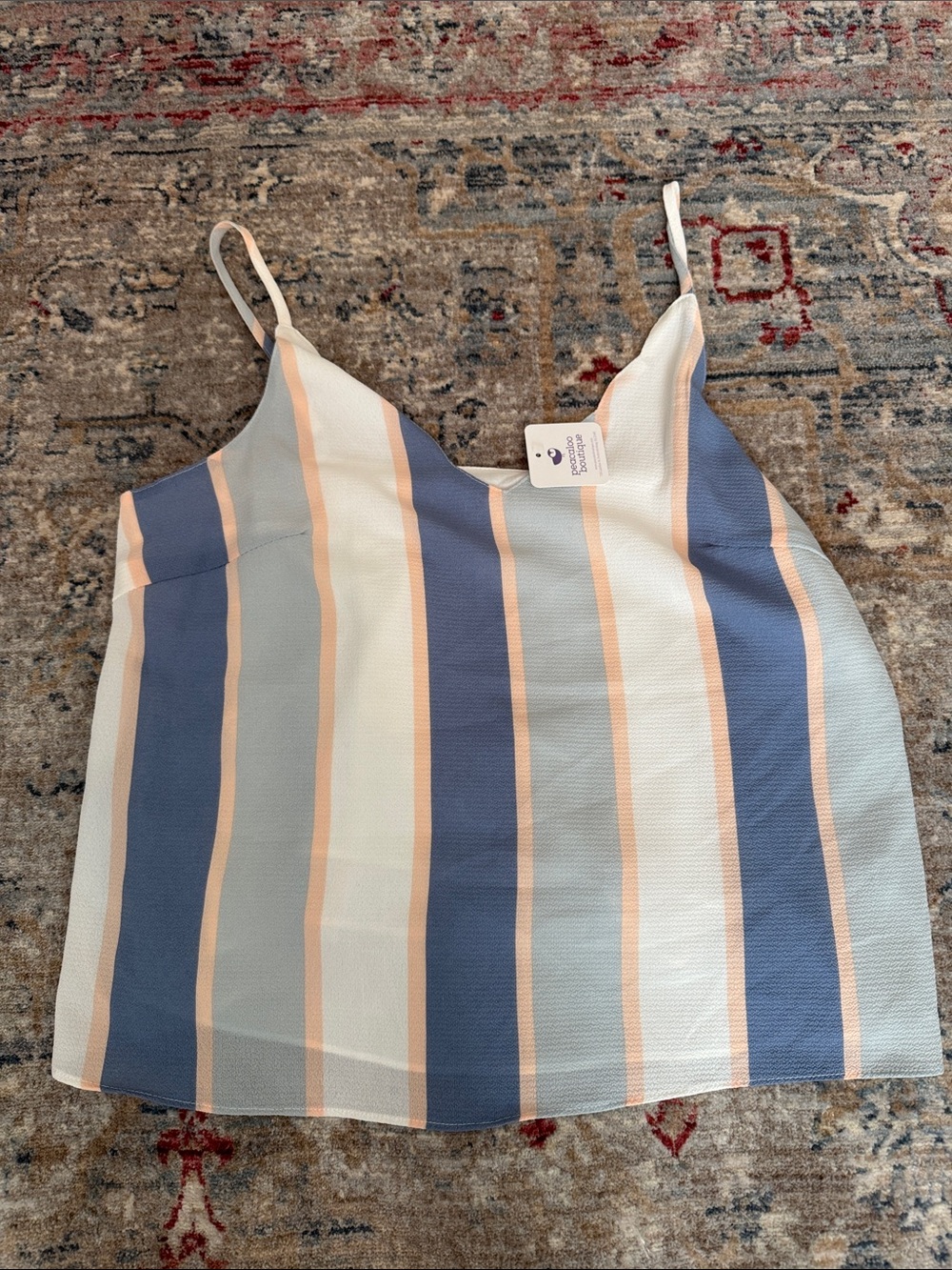 Style Rack Blue Peach White Striped Spaghetti Strap Camisole